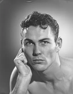 Intense Prints: Portrait of Shirtless Intense Handsome Young Man c.1949