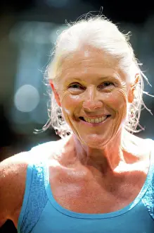 Apparel Prints: Portrait of smiling older woman sweating