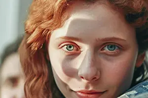 Attractive Prints: Portrait of smiling redhead teenage girl. Generative AI