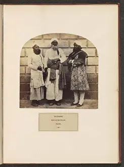 Voorkeursbeeld Prints: Portrait of three unknown pashtun men from India with turbans; Pathans. Mahomedan. Old