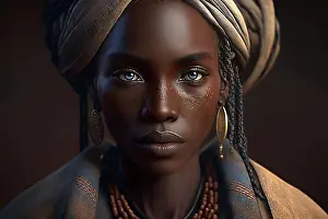 Looks Into The Camera Prints: Portrait of woman from Dogon tribe, West Africa. Ai generated art