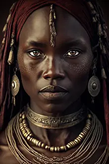 Looks Into The Camera Prints: Portrait, Young African woman, traditional jewellery