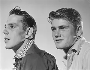 1950s Prints: Portrait of Two Young Men Sitting Close c. 1953