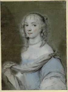 Chalk Prints: A portrait of a young woman by Jakob van Schuppen rendered in colored chalk on brown paper