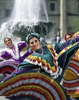 Folk Prints: Portrait of three young women dancing, Guadalajara, Jalisco, Mexico
