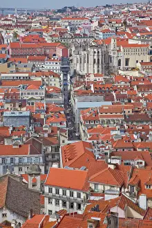 Portuguese Prints: Portugal, Estremadura, Lisbon, View over Baixa district from Castelo de Sao Jorge
