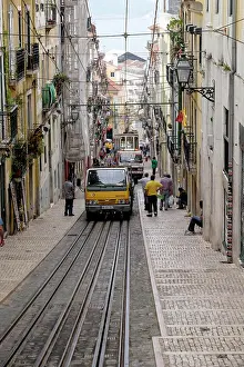 Tram Prints: Portugal, Lisbon. Funicular railway lift in the Alfama district, called Elevator da Gloria