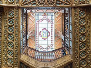 Porto Prints: Portugal, Porto, Livraria Lello ornate ceiling