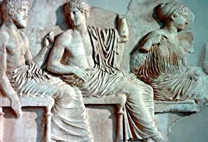 Greece Prints: Poseidon, Apollo, and Artemis. Parthenon frieze. Ca. 445 BC. Marble, (Acropolis Museum)