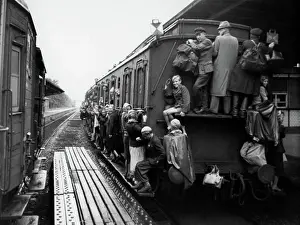 Railway Prints: postwar period Germany misery adversity people on a 'foraging trip' overcrowded train circa 1946/1947