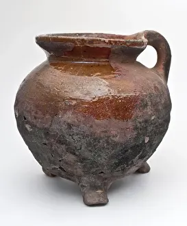 Tableware Prints: Pottery cooker on three legs, grape model and sparingly glazed