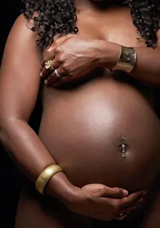 Nude Prints: Pregnant nude African American woman