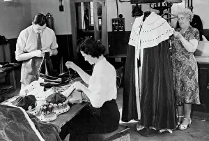 Preparations Prints: Preparing For The Coronation Working on the collar of a Viscount's robe is Mary McGetting (nearest camera)