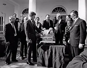 Thanks Giving Prints: US president John Kennedy, at the pardoning of the turkey (Thanksgiving) ceremonoy