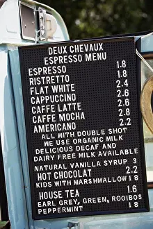 Stationary Prints: Price list for hot drinks on a blue mobile coffee shop