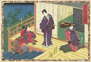 Prince Prints: Prince Genji on a veranda with two women