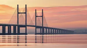 Architectural Prints: Prince of Wales Bridge spanning the River Severn at sunset in winter