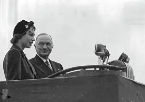 Royal Prints: Princess Elizabeth Meets The President -- Princess Elizabeth with the President facing a Barrarge of Microphones after