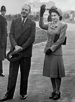 Her Majesty Prints: Princess Elizabeth Waves to Princess Margaret Leaving On Flight To Belfast to Launch New Liner 'Edinburgh
