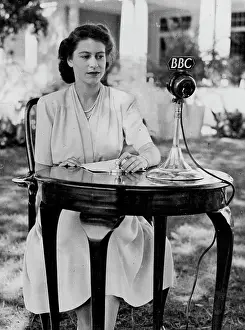 Picture Prints: Princess Elizabeth's 21st Birthday Speech -- Princess Elizabeth broadcasting her speech