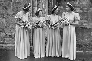 1946 Prints: Three Princesses Are Bridesmaids At Romsey Abbey Wedding : The bridesmaids at this afternoon's Romsey Abbey wedding
