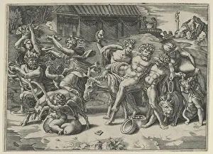 Students Prints: The procession of Silenus who is carried on an ass preceeded by a bacchant playing the cymbals and other figures ca