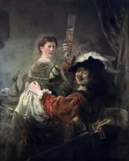 17th Prints: Prodigal Son in the Tavern (Rembrandt & Saskia) ca