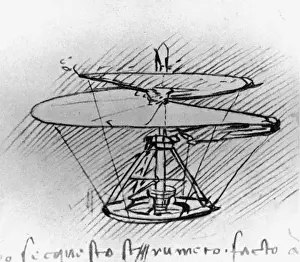 Vinci Prints: Propeller Leonardo da Vinci (1452-1519 Italian) Drawing Bibliotheque de l'Institute de France