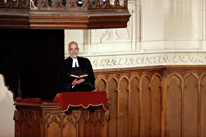 Parish Prints: Protestant temple of Etoile. Sunday worship. Sermon by Pastor Louis Pernot. Paris. France