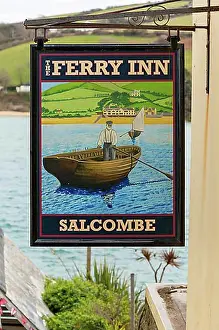 Guesthouse Prints: Pub sign for the Ferry Inn, Salcombe, Devon, England, Uk