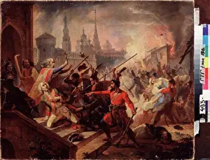 Kazan Prints: The Pugachev's Battle of Kazan on July 1774 (Scene from the Pugachev's Rebellion)