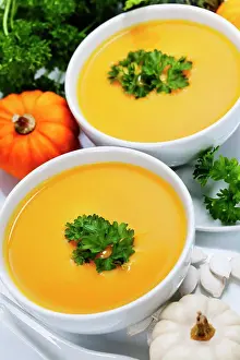 Lunch Prints: Pumpkin soup for halloween party or thanksgiving day concept