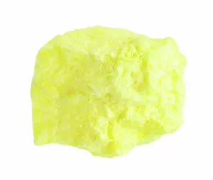 Nahaufnahme Prints: pure raw Sulphur Sulfur rock isolated on white closeup of sample of natural mineral from geological collection - pure