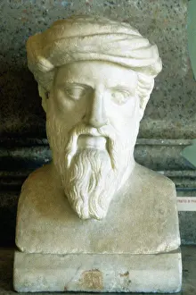 Mathematician Prints: Pythagoras (6th century BC) Ancient Greek mathematician and philosopher. Portrait bust