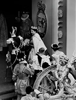 Jewels Prints: The Queen arriving at the West Entrance to Westminster Abbey where she was received by the Earl Marshal