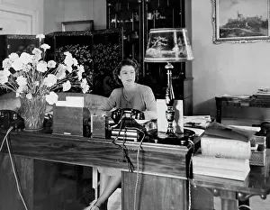 Royal Prints: Queen Elizabeth at desk. July 1, 1946. (Photo by Camera Press Ltd.)