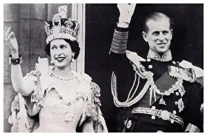 Prince Prints: Queen Elizabeth II and Prince Phillip wave from Buckingham Palace in London following the coronation in 1953