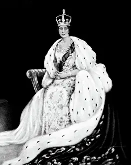 1937 Prints: Queen Elizabeth (later the Queen Mother) at the coronation of King George VI in 1937