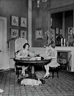 Royal Prints: Queen Elizabeth & Princess Margaret at lessons in schoolroom