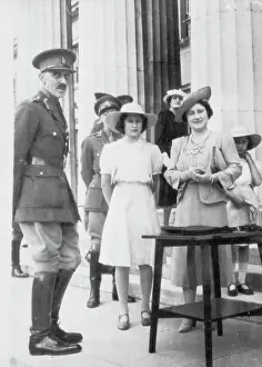 Lady Elizabeth Bowes Prints: Queen Elizabeth Visits College - Queen Elizabeth was accompanied by Princesses Elizabeth (left)