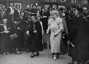 1949 Prints: Queen Mary At Bedford College -- Her Majesty Queen Mary is guided by Miss G