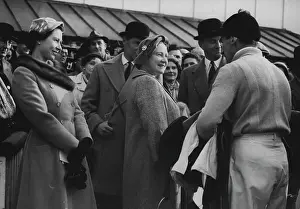 Lady Elizabeth Bowes Prints: Queen Mother Congratulates Her Jockey:Happy Group in the Unsaddling Enclosure at Hurst Park