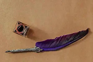 Symbolic Pictures Prints: A quill pen with a vintage ink well