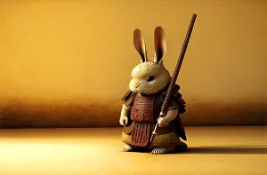 Bunny Prints: Rabbit samurai in traditional drawing style