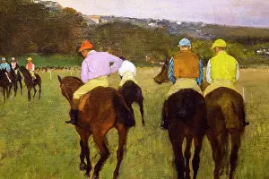 Adult Sonly Prints: Racehorses at Longchamp; 1871; possibly reworked in 1874 Oil on canvas Edgar Degas; French; 1834-1917