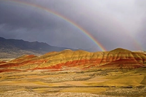 Non Urban Prints: Rainbow over hills, Painted Hills, John Day Fossil Beds National Monument, Oregon, USA