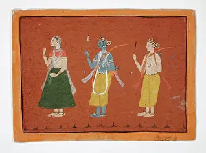 Drawings Prints: Rama, Sita, and Lakshmana, Folio from a Ramayana