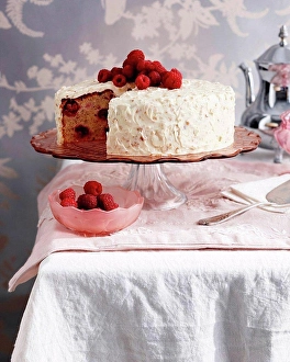 Rosy Prints: Raspberry hazelnut cake on traditional tea table