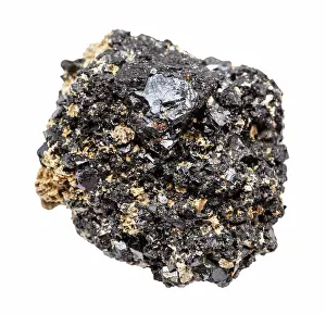Nahaufnahme Prints: raw Perovskite rock isolated on white closeup of sample of natural mineral from geological collection - raw Perovskite