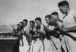 Newcomb Prints: Razor-Sharp Axes are checked by finalists in open standing block chop (39 inch) at the Royal Melbourne Century Show
